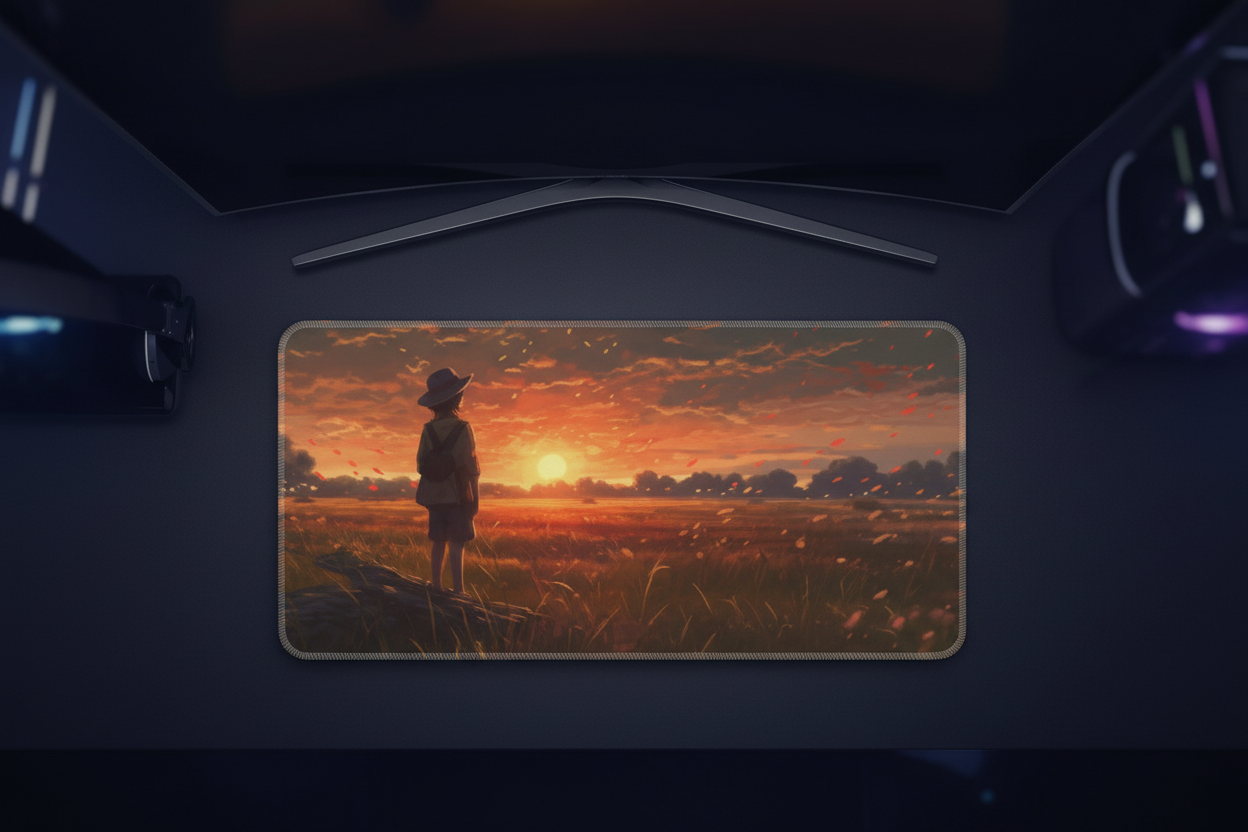 Anime Boy Sunset Field Gaming Pad - Golden Horizon Dream Design