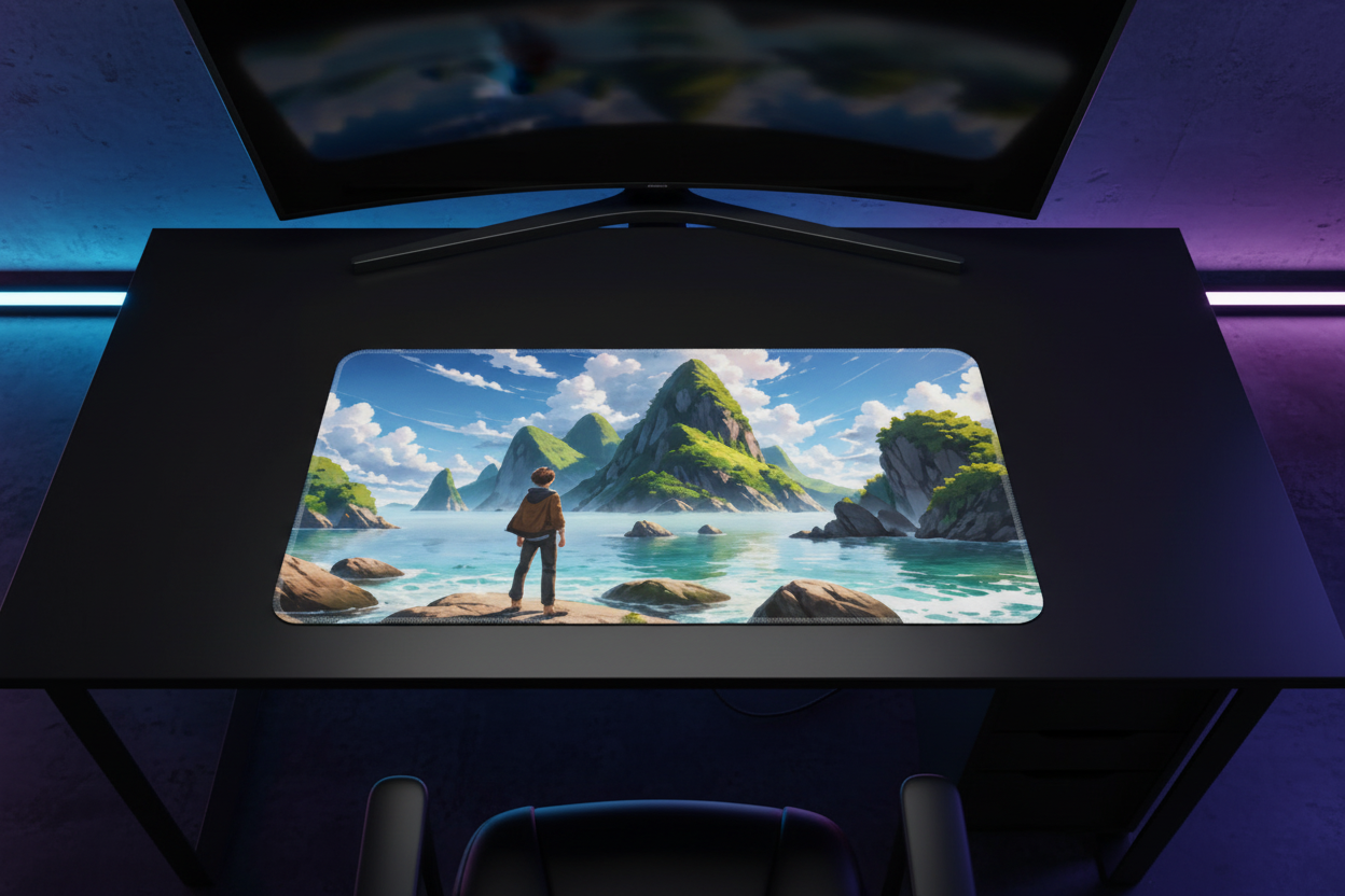 Anime Explorer Island Peaks Gaming Pad - Crystal Sea Adventure Design