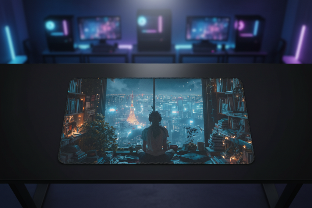 Lofi Night City Room Gaming Pad - Anime Chill Setup Design