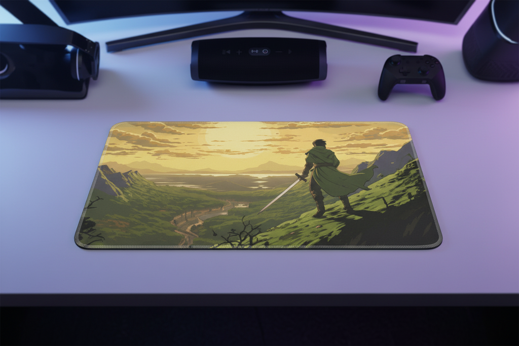 Anime Swordsman Golden Valley Gaming Pad - Epic Fantasy Design