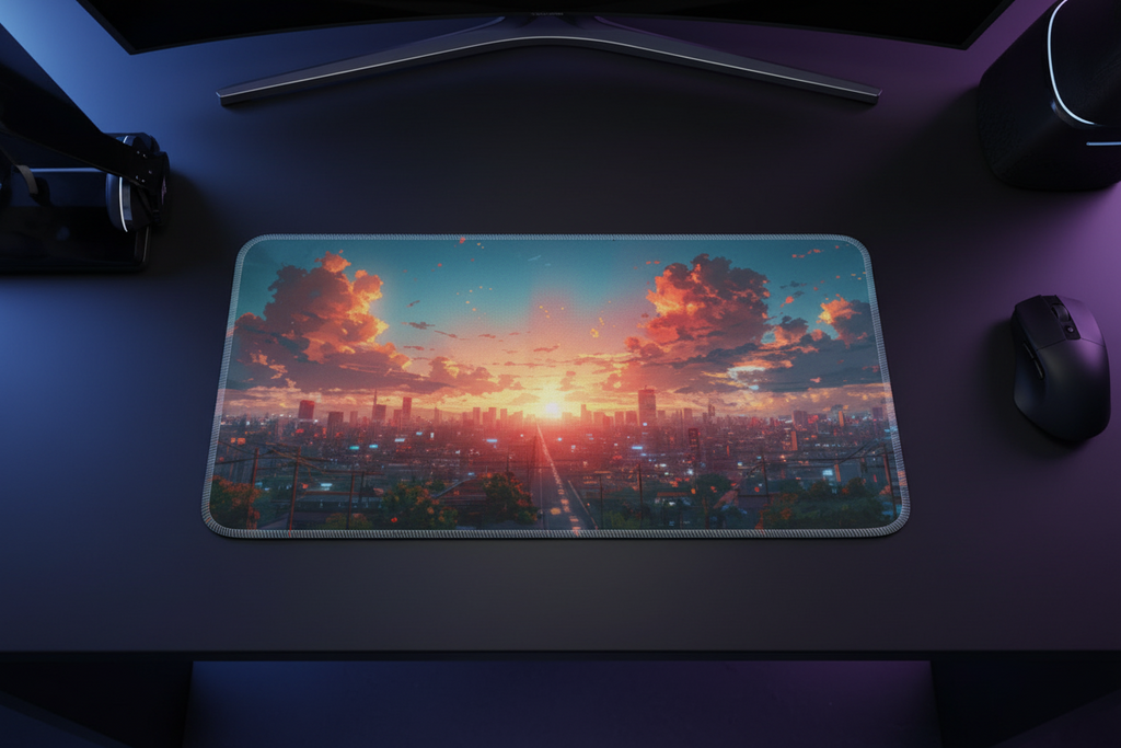 Anime City Sunrise Gaming Pad - Blazing Dawn Skyline Design