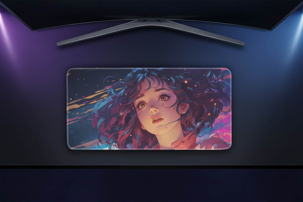 Anime Girl Cosmic Paint Gaming Pad - Stardust Dream Design