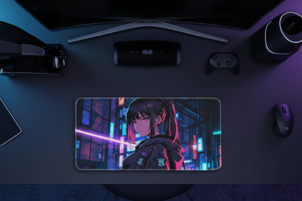 Anime Girl Laser Eye Cyberpunk Gaming Pad - Neon City Operative Design