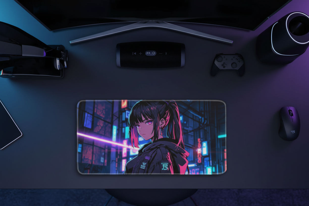Anime Girl Laser Eye Cyberpunk Gaming Pad - Neon City Operative Design