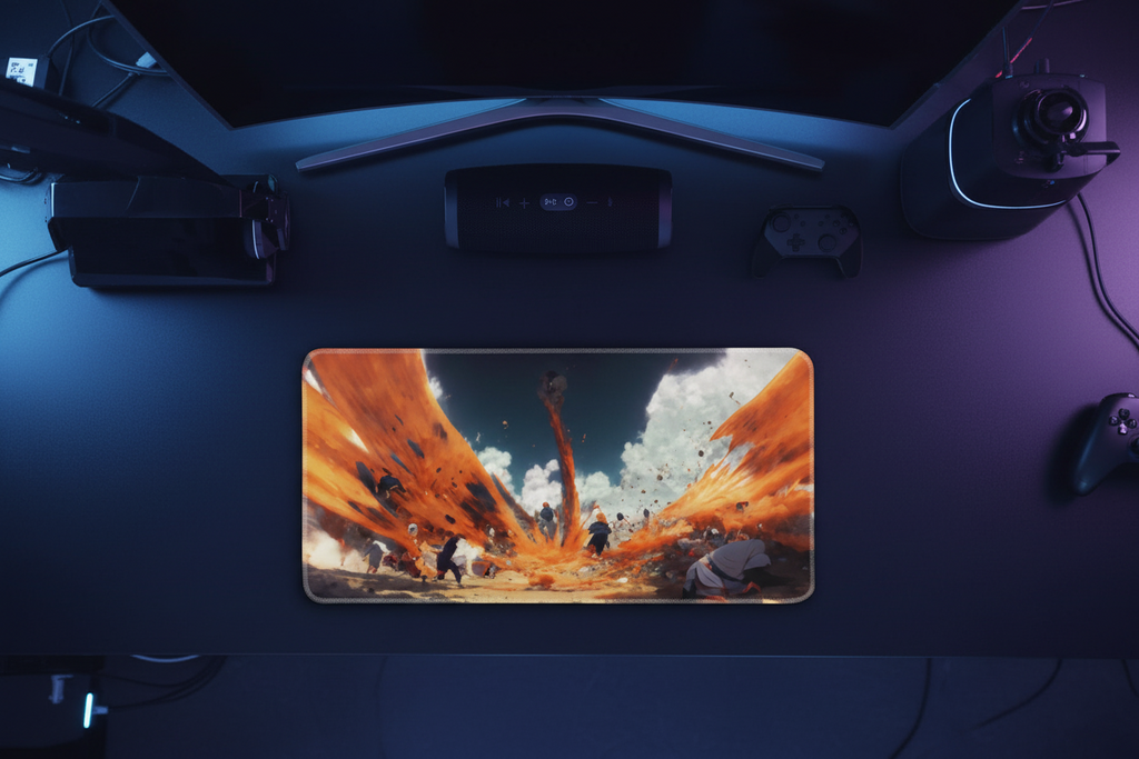 Anime Fire Tornado Battlefield Gaming Pad - Epic Battle Design