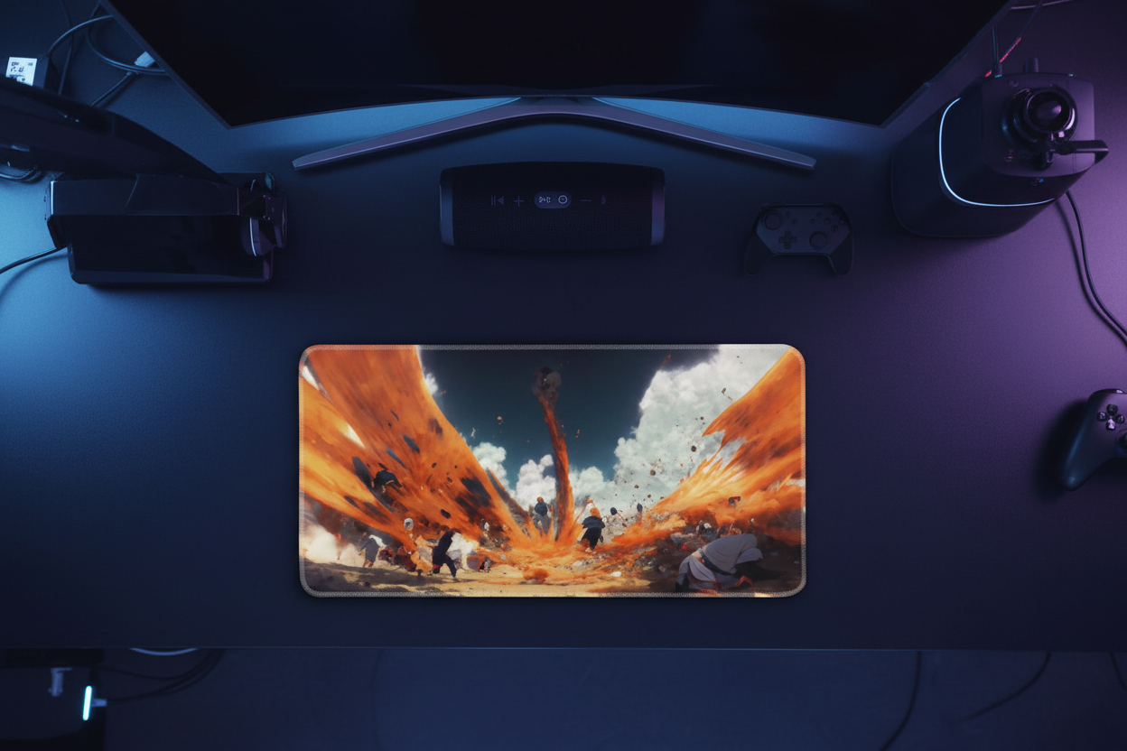 Anime Fire Tornado Battlefield Gaming Pad - Epic Battle Design