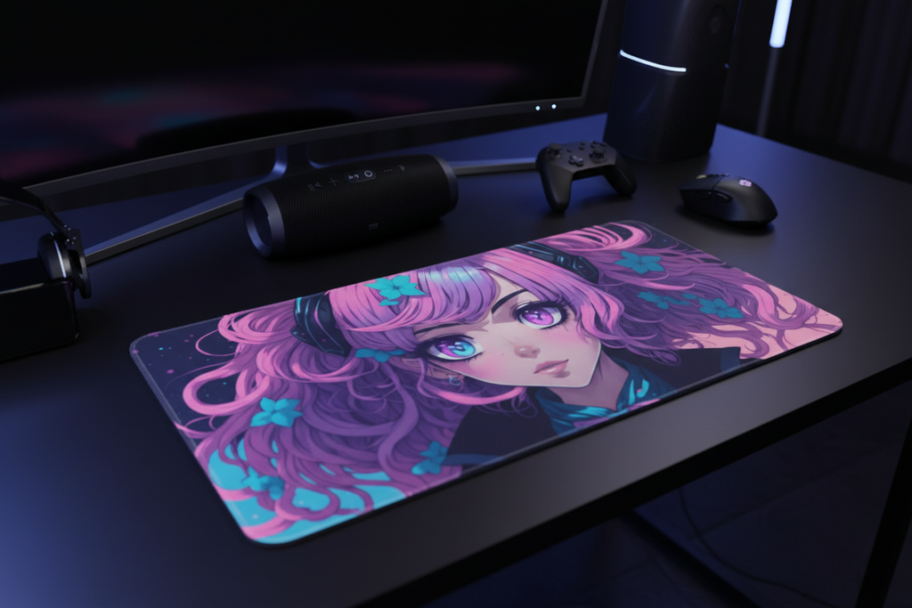 Anime Girl Pink Purple Hair Gaming Pad - Dreamy Pastel Design