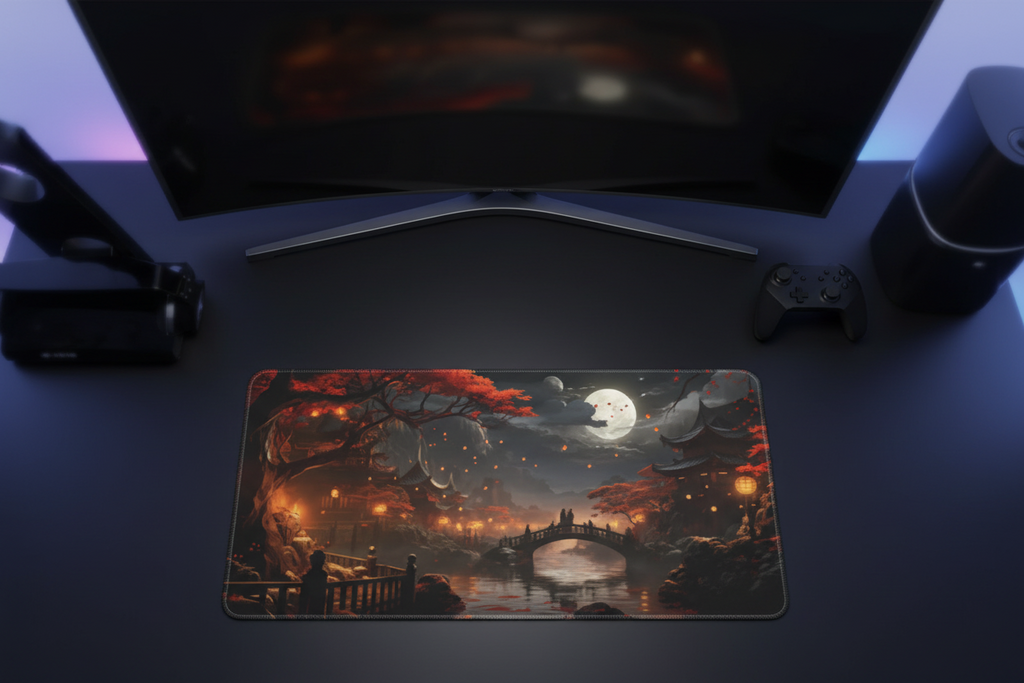 Moonlit Festival Village Gaming Pad - Anime Dark Fantasy Design