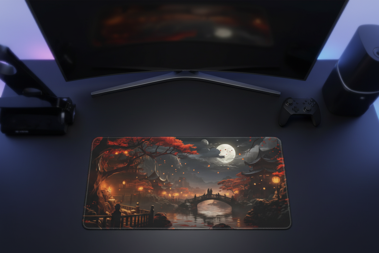 Moonlit Festival Village Gaming Pad - Anime Dark Fantasy Design
