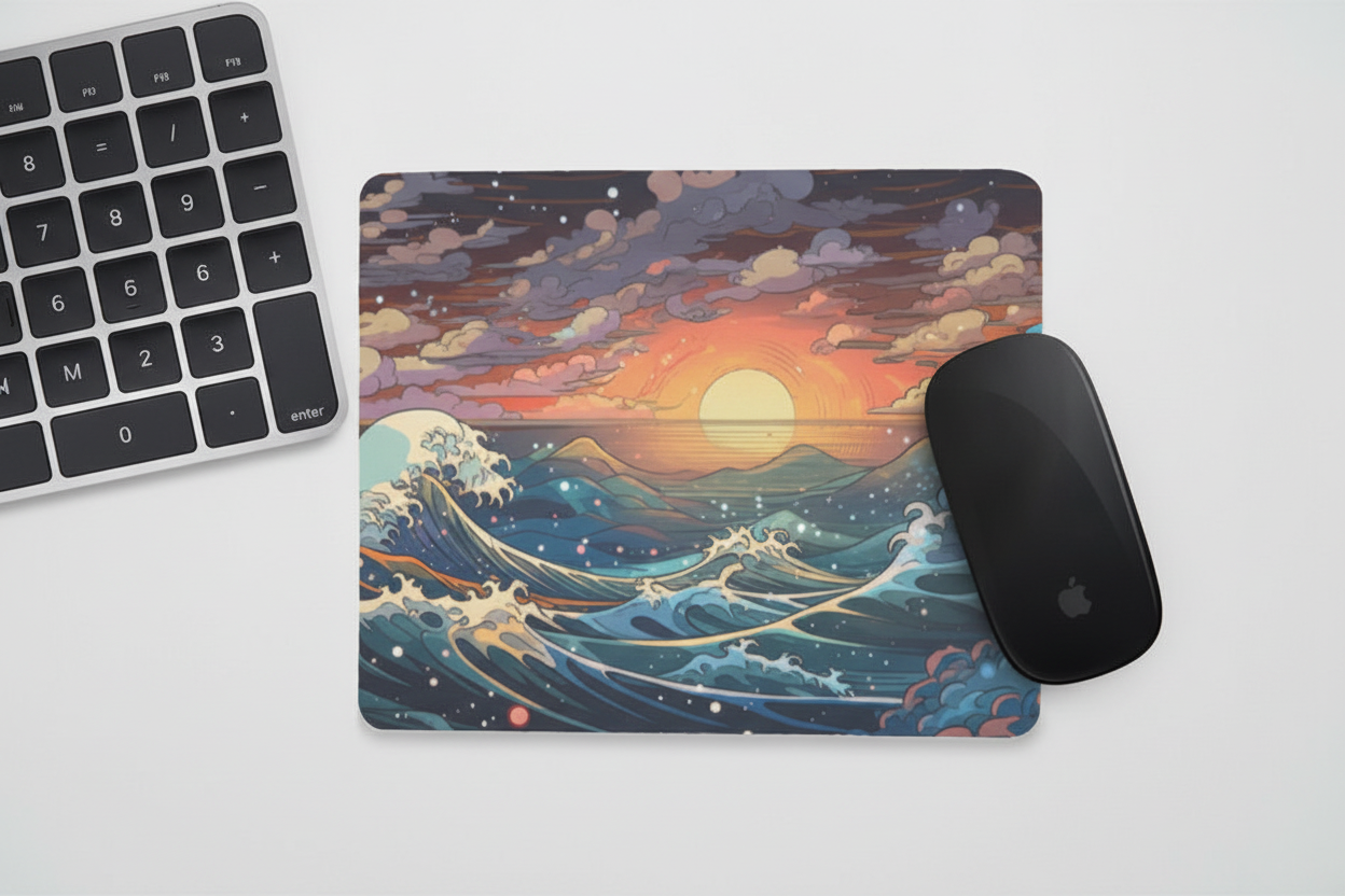 Mouse Pad - Anime Great Wave Sunset Starry Sky Design