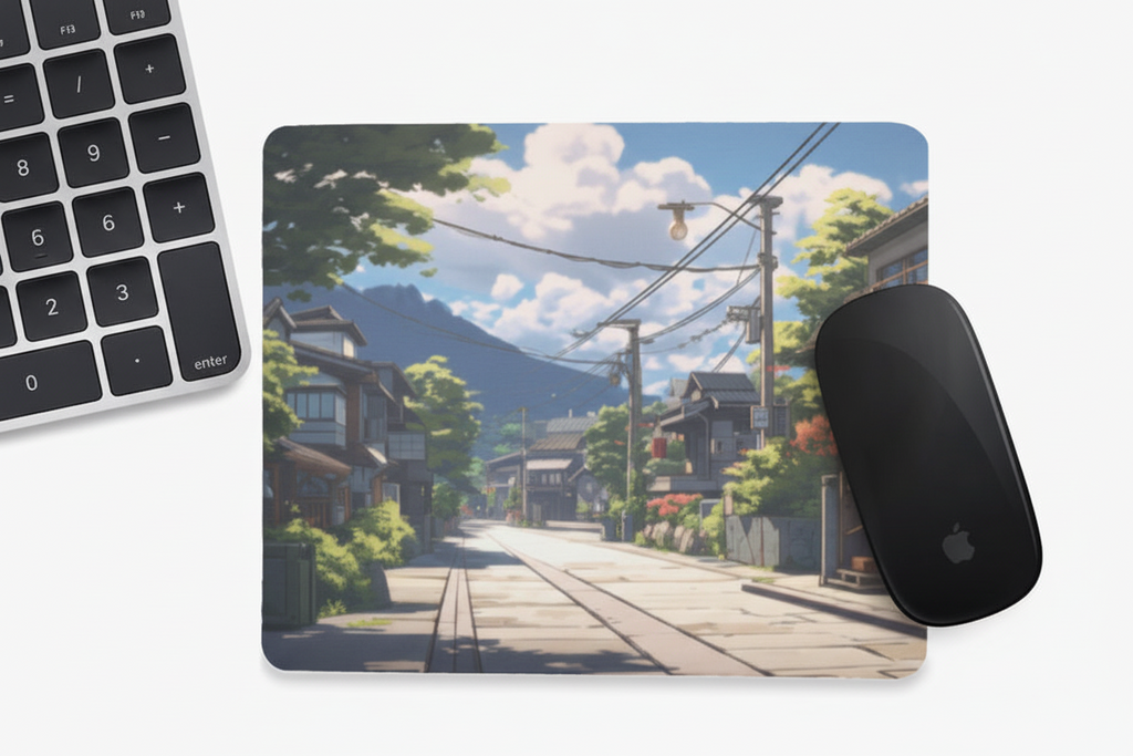 Mouse Pad - Anime Japanese Town Street Summer Day Design