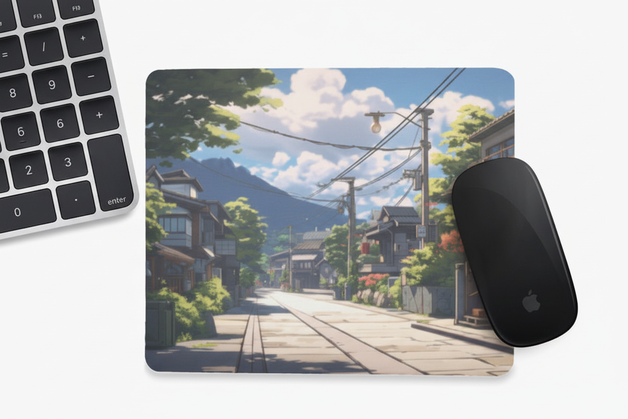 Mouse Pad - Anime Japanese Town Street Summer Day Design