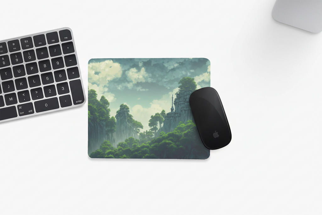 Mouse Pad - Anime Fantasy Jungle Ruins Misty Tower Design