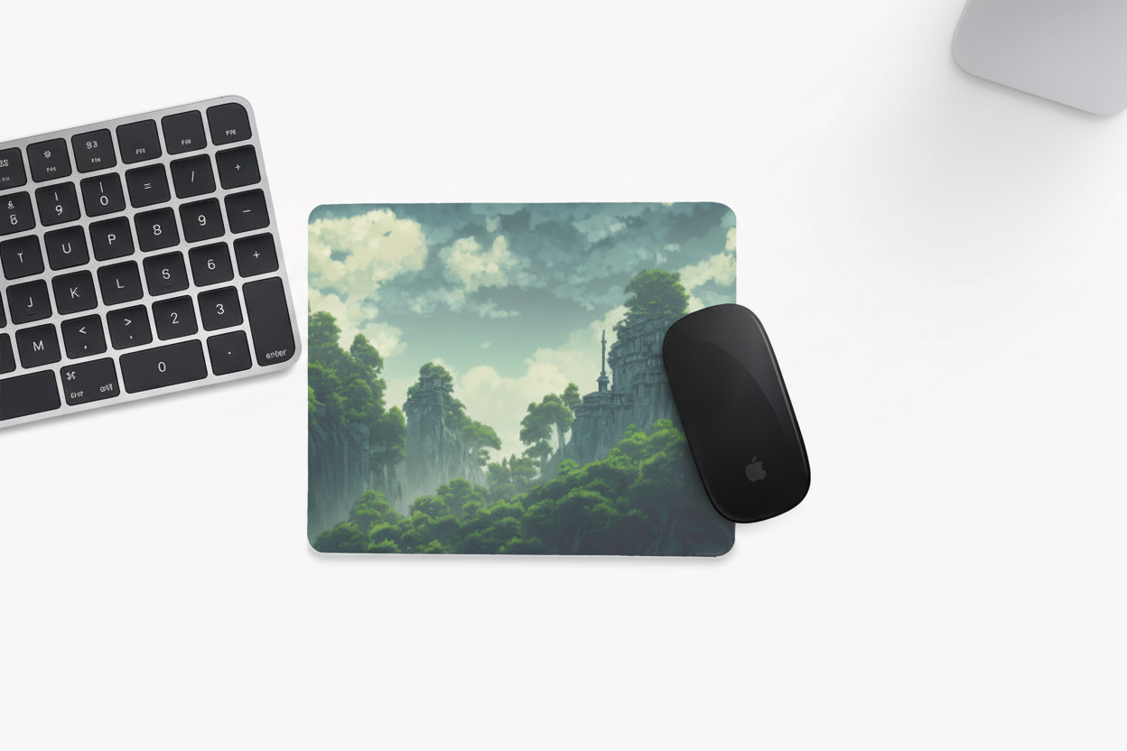 Mouse Pad - Anime Fantasy Jungle Ruins Misty Tower Design
