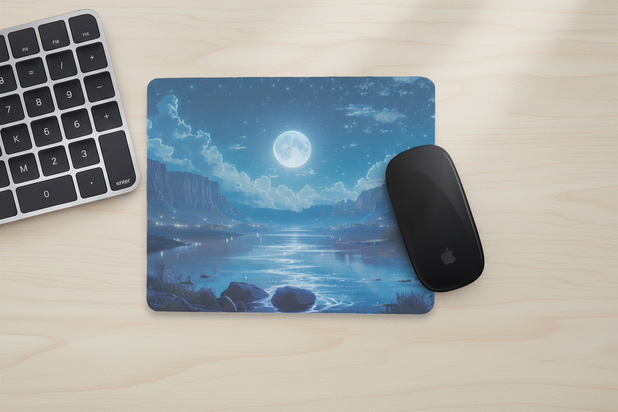Mouse Pad - Anime Moonlit Lake Serene Night Design